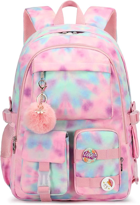 Hidds Laptop Backpacks 16 Inch School Bag College Backpack Anti Theft Travel Casual Daypack Bags Cute Bookbags Large Colorfull Carry on Back Pack for Teens Girls Women Students (Tie-Dye Pink)