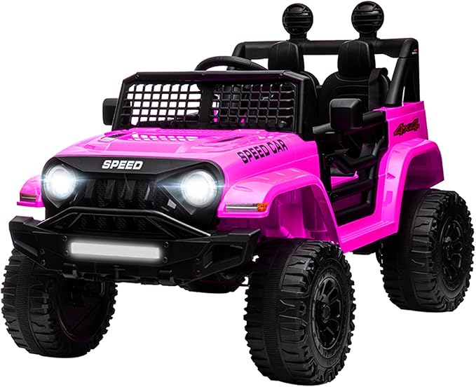 12V Ride On Car, Electric Car for Kids, Ride on Toys, Kids Cars with 3 Speeds Adjustable, Bluetooth, Parent Remote Control, Spring Suspension, AUX Port-Pink