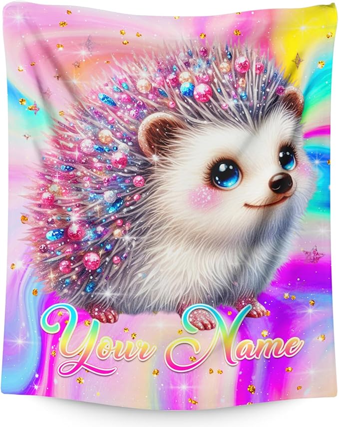 Personalized Blanket for Girls Hedgehog Throw Blanket Gifts for Toddler Kids Teens, 40x30 Inches Custom Lightweight Flannel Blankets Throws for Couch Sofa Bed