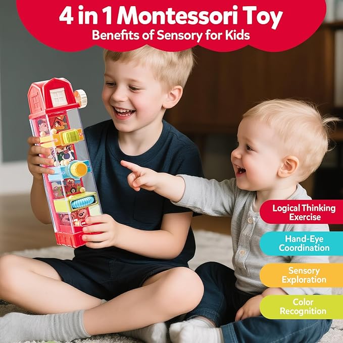 Montessori Toys for 2 Year Old - Farm Egg Drop Toy with 5 Fine Motor Activities, Interactive Travel Toddler Educational Busy Toys for Toddlers 2-4, 2 3 Year Old Boys Girls Christmas Birthday Gifts