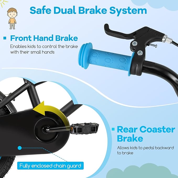 BABY JOY Colorful Macarons Kids Bike, 12 14 16 18 Inch Sporty Children's Bicycle with Training Wheels, Adjustable Handlebar & Saddle, Handbrake & Coaster Brake, Boys Girls Bike for 3-8 Years Old