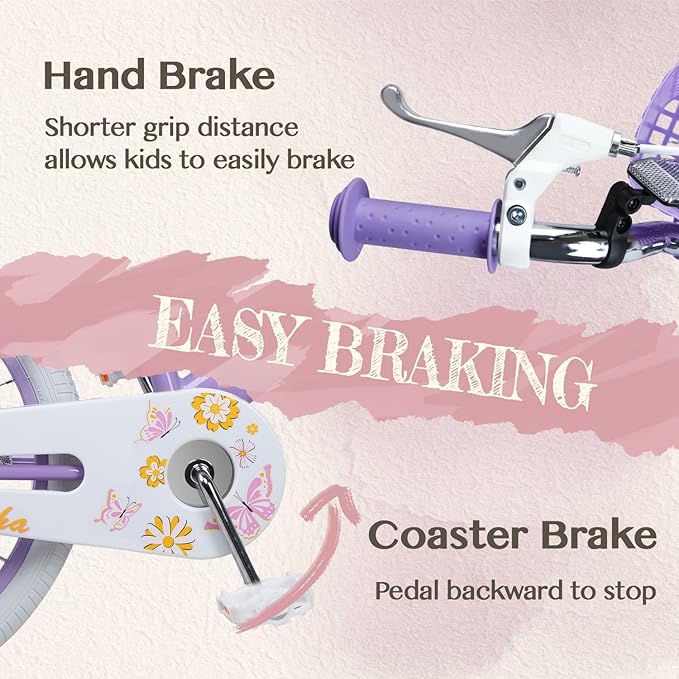 Glerc Sasha Girls Bike, 12-20 Inch Kids Bike for Children Ages 2-13 Years, Kids Bicycle with Doll-Seat & Basket & Training Wheels, Multiple Colors