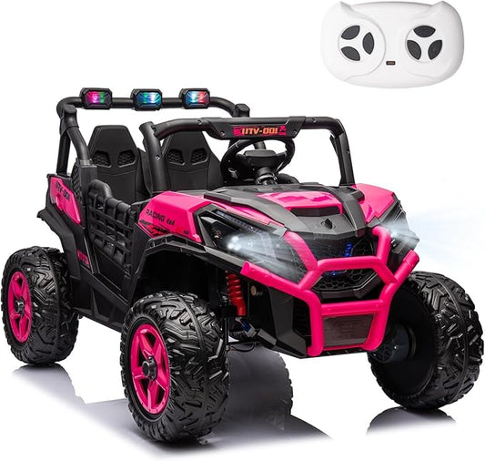 FINITO 2 Seats 24V 4x4 Motorized Ride on UTV Ride on Toy Car Remote Control, Kids Electric Ride on UTV,Off-Road Electric Vehicles for Boys Girls, Pink