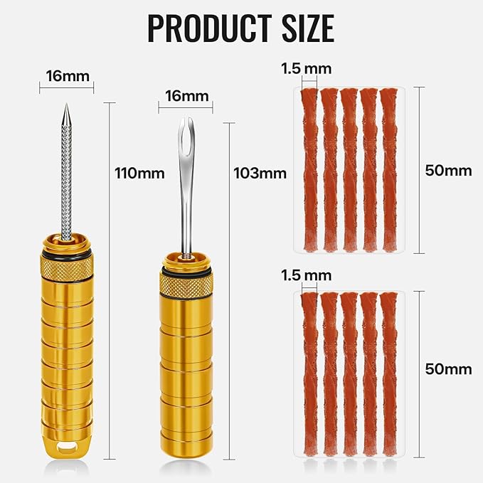 BWSHLF Tubeless Bike Tire Repair Kit for Mountain Bikes & Road Bicycles, Tubeless Tire Plug Kit with Storage Canister, Reamer, Insertion Fork, 10 Bacon Strips, Fix a Puncture or Flat, No Glue Needed