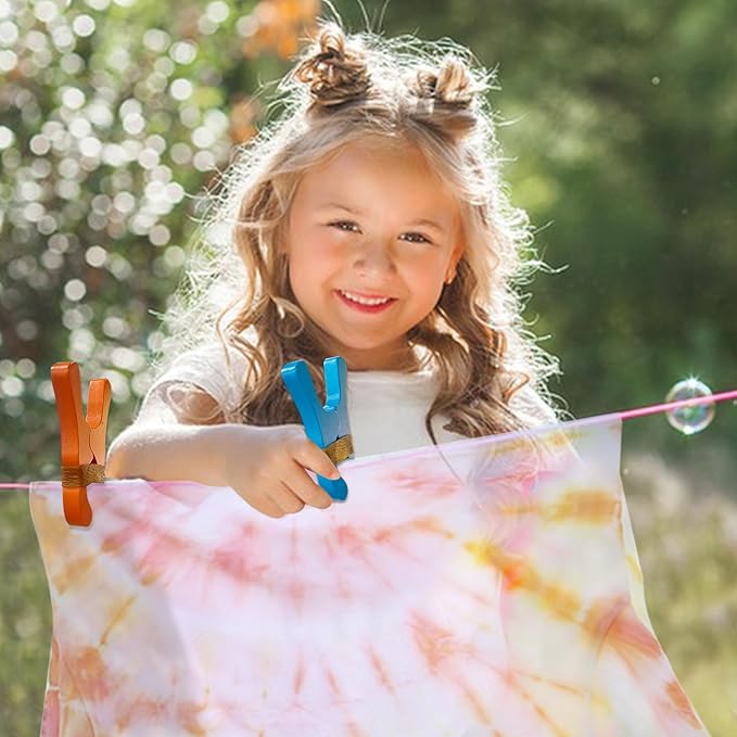 10 PCS Colorful Wooden Play Clips Set - Montessori & Waldorf Fort Building Kit for Children with Handmade Giant Clips. Perfect for Kindergarten, Home, School & Playgrounds