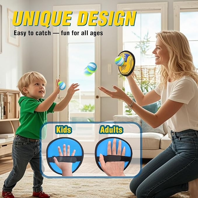 Toss and Catch Ball Game Set,Kids Toddler Baseball Glove & Catch Ball Toys,Kids Outdoor Games for Family,Toys for Beach Pool Yard Outside, Birthday Gift for Ages 3 4 5 6 7 8-12 Year Old Boys Girls