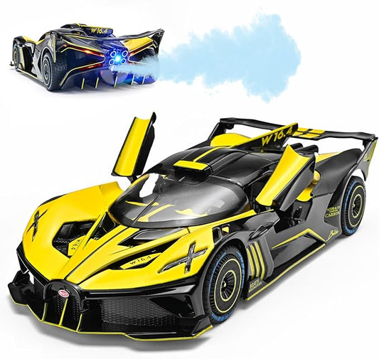 Toddler Car Toys 1/24 Diecast Cars Compatible for Bolide Model Car Collection,Spray Bolide Toy Car for Boys,Pull Back Cars with Light and Sound,Toy Cars for Boys Age 4-7（Yellow）