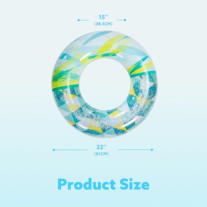 Inflatable Pool Floats with Glitters 32.5"(3 Pack), Pool Floaties Tubes for Swimming Kids Adults Beach Outdoor Party Supplies