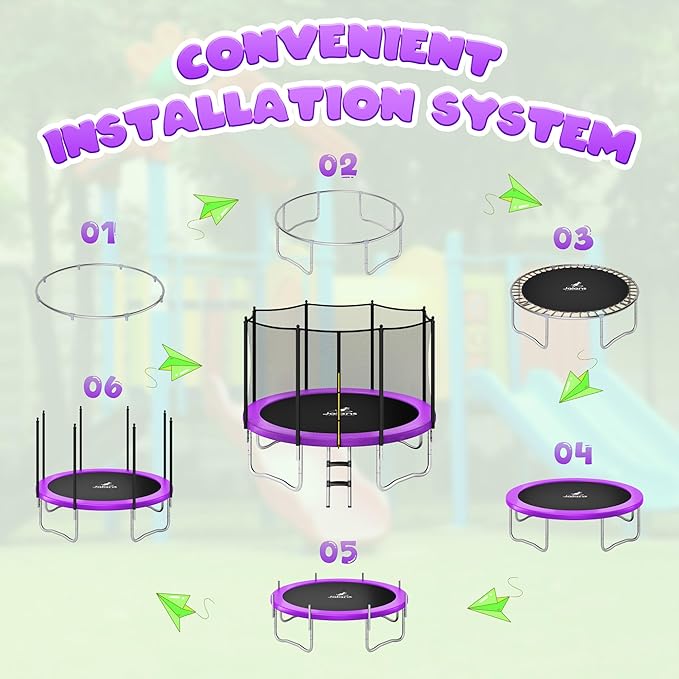 Trampoline 8FT 10FT, Outdoor Trampolines with Enclosure Net and Ladder, Recreational Anti-Rust Trampolines for Kids and Adults, ASTM Approved