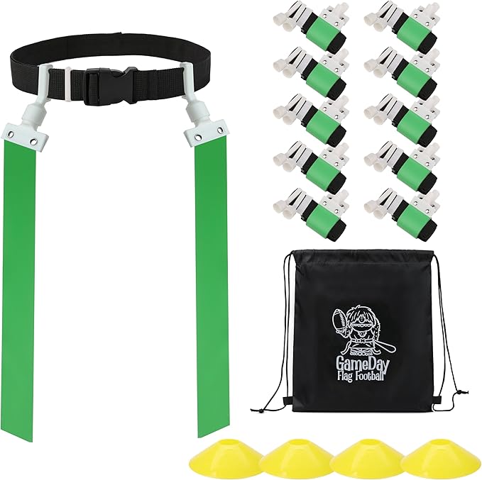 Gameday Flag Football Set – Kits for 2–14 Players w/Belts, Agility Cones & Carry Bag – Available in Multi Colors & Sizes