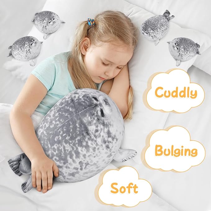 KMUYSL Toys for Ages 0 1 2 3 4 5 6 7 8+ Years - Plush Mommy Stuffed Animal with 4 Babies in Her Tummy, Soft Plush Toys Set, Christmas Birthday Gifts for Girls Boys Baby, Toddler, Kids (Seal Toys)