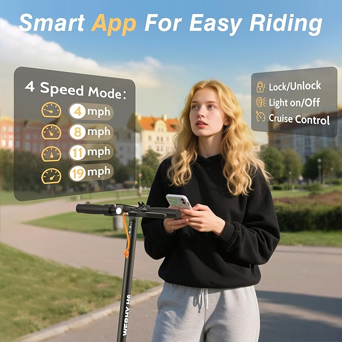 WERHY Electric Scooter, 350W/500W Motor, Top Speed 19/22 mph, Max 16/23/25/28Miles Ranges, Foldable E Scooter for Adults