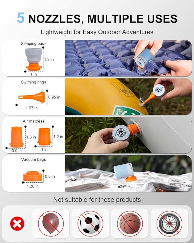 Portable Pool Inflatable Air Pump - 5kPa Upgrade Electric Camping Travel Vacuum Mini Inflator Pump for Inflatables - Battery Mattress Bed Small Float Pumps - Tiny Rechargeable Pumps for Storage Bags