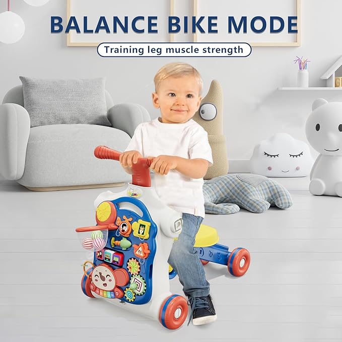 5 in 1 Baby Push Walker for Baby Boy, Activity Center Learning to Walk, Sit to Stand, Early Learning Push Toys for Infant 12 Months, Walking Toys Gift for Toddler Boys, Blue