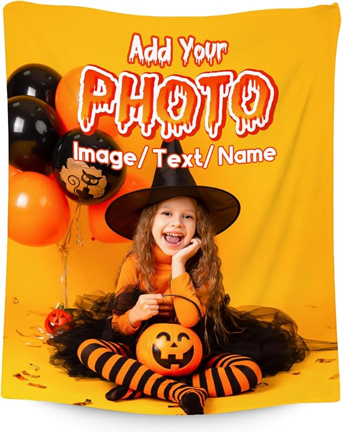 Custom Blanket - Personalized Throw with Name - Customized Photo Gifts for Family Friends - Add Your Design - 40"x50" Fleece Halloween Blankets for Party Decor