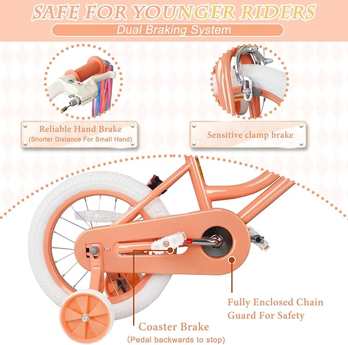 XJD Girls Bike for Toddlers and Kids Ages 2-12 Years Old,12 14 16 Inch Kids Bike with Training Wheels & Basket