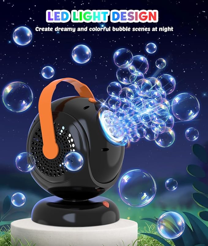 Joyfuture Automatic Bubble Machine, Black Bubbles Blower for Kids, Toddlers - 360° Rotation, 75° Adjustment, with LED Light - Gifts for Boys, Girls, Outdoor, Birthday, Party