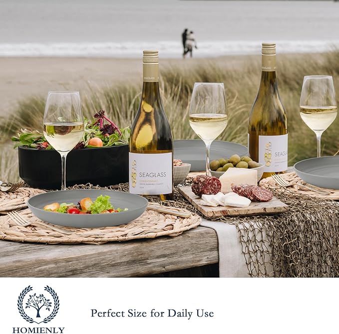 Homienly Dinner Plates Set of 8 Premium Wheat Straw Plate Alternative for Plastic Plates Lightweight Round Plate Set Microwave and Dishwasher Safe Plates for Kitchen Unbreakable (Grey, 10 inch)