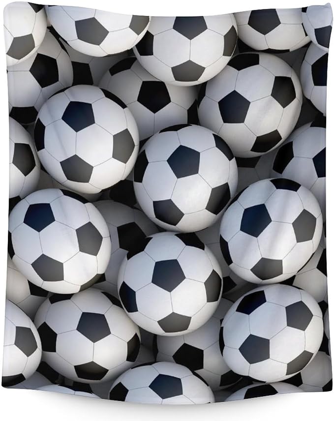 Soccer Throw Blanket - Soft, Fuzzy & Warm - 60x80 Inches Twin Size Blanket for Couch, Office - White Cute Throw Gift for Girls, Boys