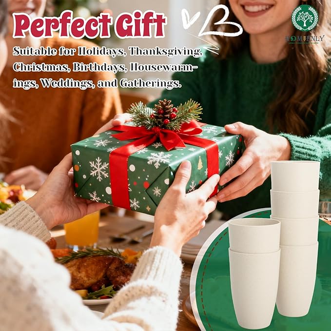 Homienly Wheat Straw Reusable Tumblers, 20 OZ Wheat Straw Cups - Set of 6, Unbreakable Alternative to Plastic Cups, Microwave and Dishwasher Safe Drinking Glasses,Cup for Kitchen, Camping - Beige