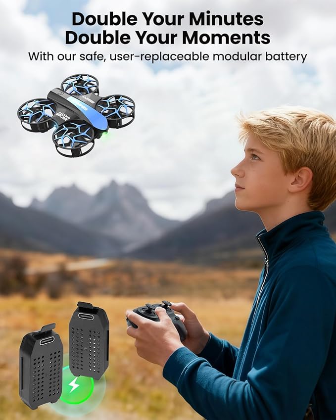 SIMREX Mini Drone for Kids & Beginners, RC Quadcopter with Altitude Hold, 3 Speed Modes, One Key Takeoff/Landing, Headless Mode, Cool LED Lights, Stunt Flip, Ideal Christmas Birthday Gift Toy(Blue)