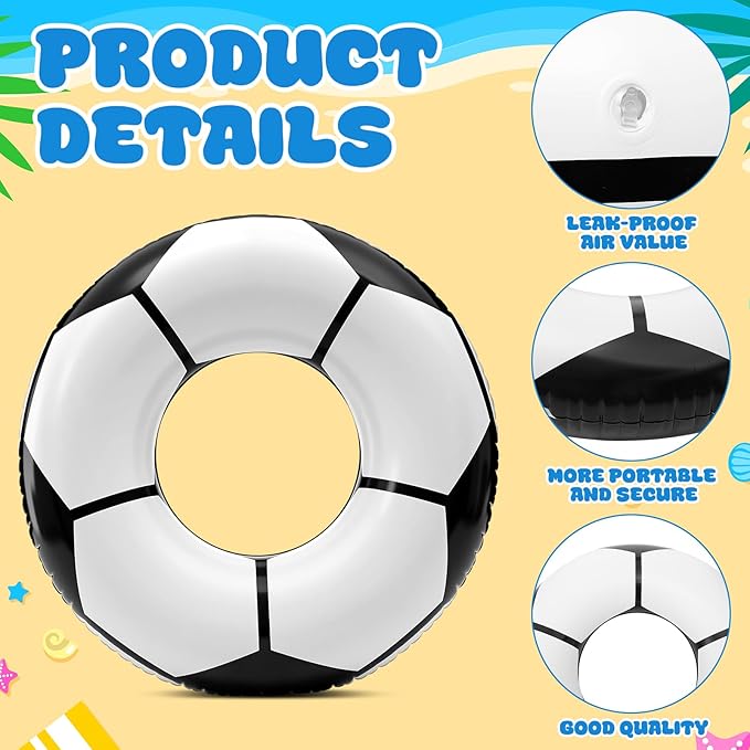 ShinyRelief 2 Pcs Footabll Baseball Soccer Basketball Sport Inflatable Pool Ring Floats Ring Adult Size Inflatable Floats Swimming Pool Tubes Beach Sports Party Lake Use Summer