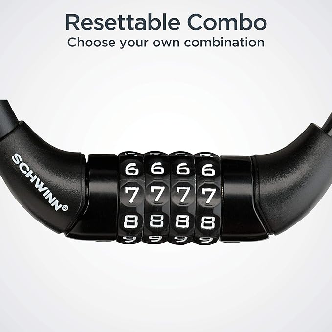 Schwinn Combination Bike Lock in Braided Steel Cable, 6 feet x 12 mm Anti Theft Bicycle Lock, Black, Security Level 3