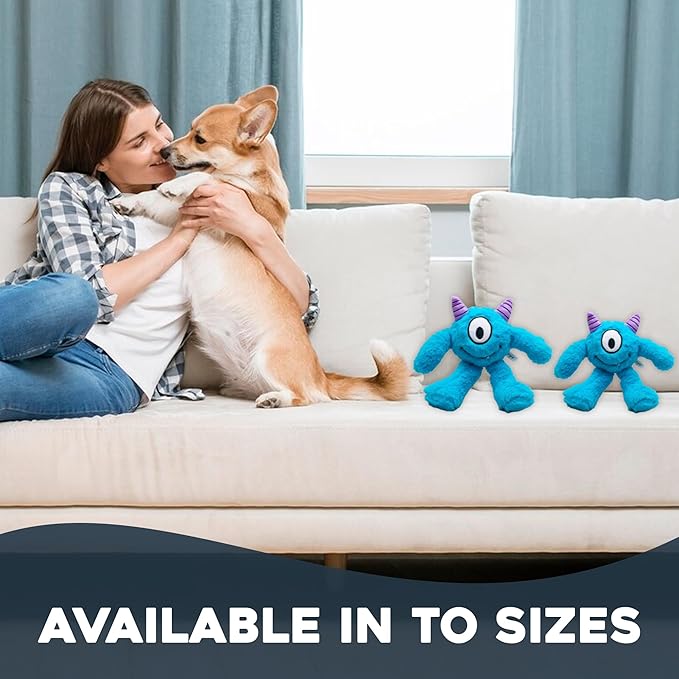 Flourish Pets 3 in 1 Multi-Layer Chew Toy for Active Dogs | Non-Toxic BPA Free Double Stitched Soft Fabric Exterior Dog Toys | Long-Lasting Dog Plush Toys – Small, Blue Monster 8"