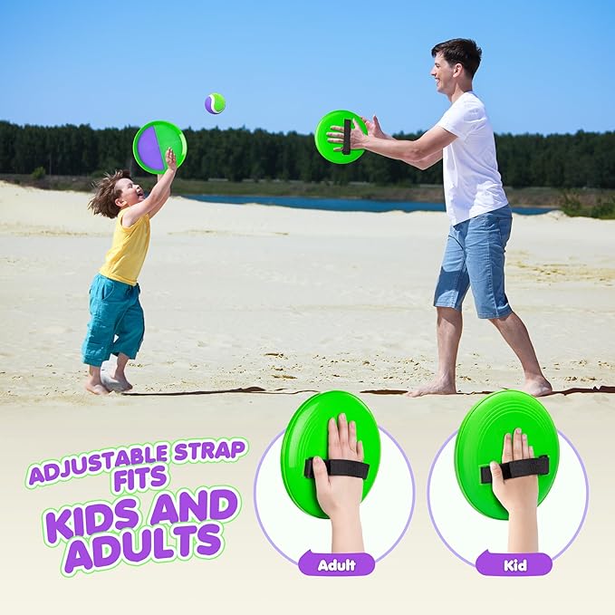 Toss and Catch Ball Set for Toddlers Kids Adults - 4 Pack - Beach Toys Pool Toys Outdoor Yard Games for Family- Sturdy & Water-Resistant - Classic Gift for Boys Girls 3 4 5 6 7 8 9 10 11 12+ Years Old