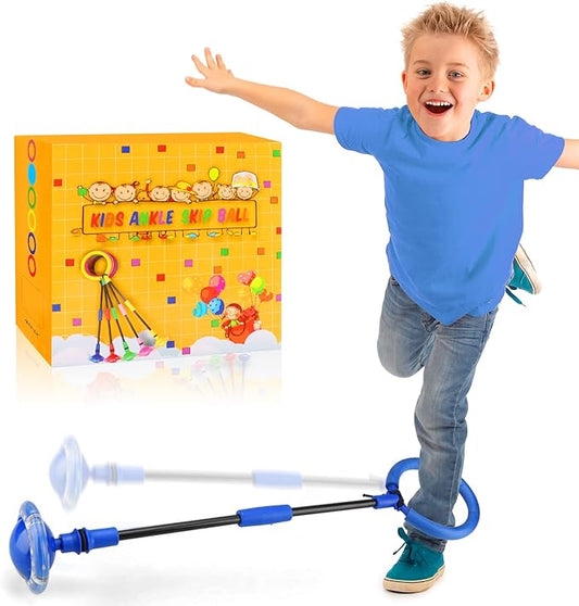 Ankle Skip Ball for Kids - Foldable Flash Wheel Skip Ball, Outside Game Toys for Kids & Adults, Gift for Boys & Girls Age 5 6 7 8 9 10 Years Old, Blue