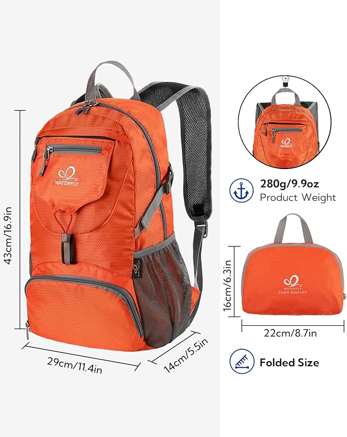 WATERFLY Small Lightweight Packable Backpack: 20l Ultra Light Foldable Travel Hiking Camping Daypack Day Pack for Man Woman