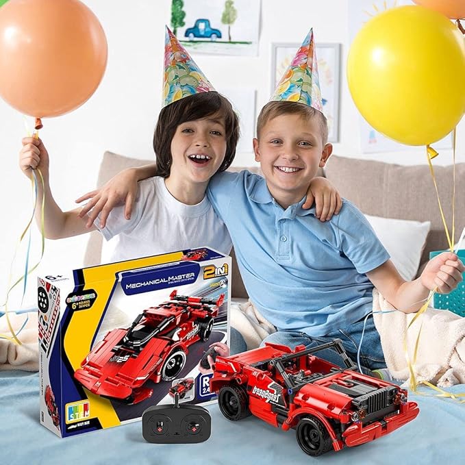 SpringFlower STEM Building Blocks Toys Gifts for Age 6, 7, 8, 9, 10, 11, 12 Boys and Girls, DIY Building Bricks, STEM Engineering Construction RC Toy,Racing Car with Remote Control