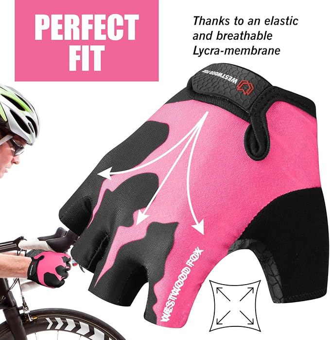 Cycling Gloves Half Finger Unisex Padded Grips Palm Bicycle Summer MTB Bike Gloves for Men Women Non-Slip Fingerless Short Mountain Bike Sports Hiking Climbing Gym