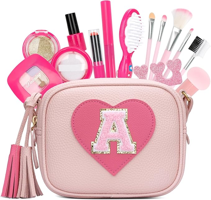 CBEE Kids Pretend Makeup Kit for Girls Non Toxic Make Up Toys Toddler Purse Personalized Gifts for 3 4 5 6 7 8 Year Old Girls (A)