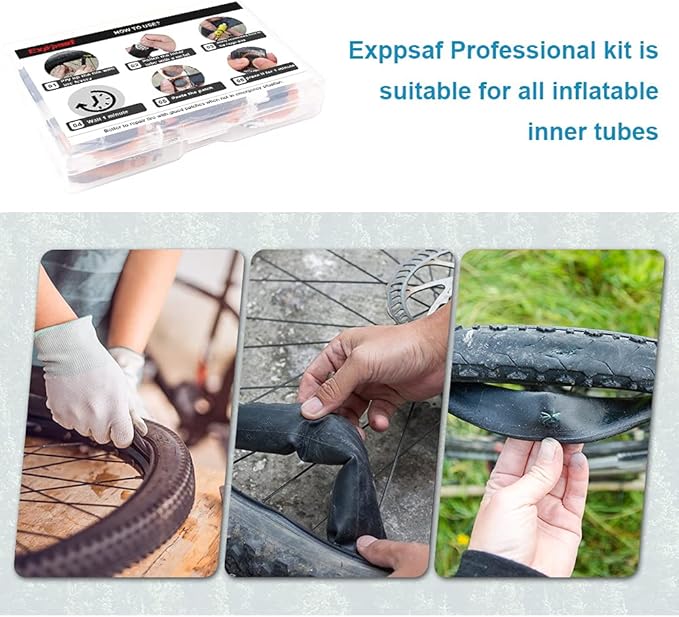 Bike Tire Repair Kit, Bicycle Inner Tube Puncture Patch Kits with Vulcanizing Patches, User Manual, Metal Rasp and Tire Lever, Bike Patch Kit for Mountain and Road Bike
