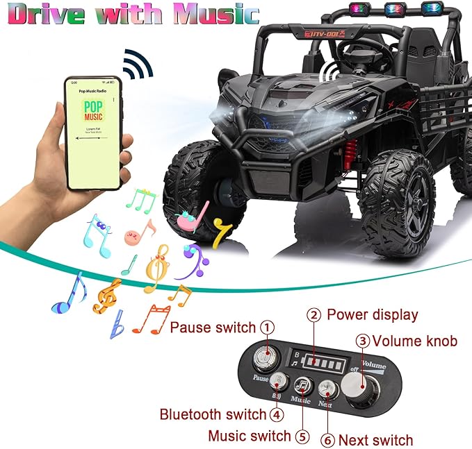 FINITO 2 Seats 24V 4x4 Motorized Ride on UTV Ride on Toy Car Remote Control, Kids Electric Ride on UTV,Off-Road Electric Vehicles for Boys Girls, Black