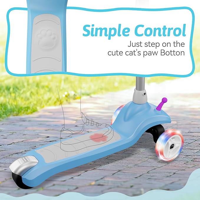 Electric Scooter for Kids Ages 3-8, 3 Wheel Kids Electric Scooter with LED Light-up Wheels, 3 Height Adjustable, C-Shaped Handle, Lean-to Steer Design, Best Children's Gifts