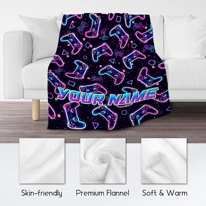 Gamer Blanket Gifts - Personalized Boys Blankets for Kids - 4 Sizes Cozy Soft Cool Gaming Throw for Teens Adults
