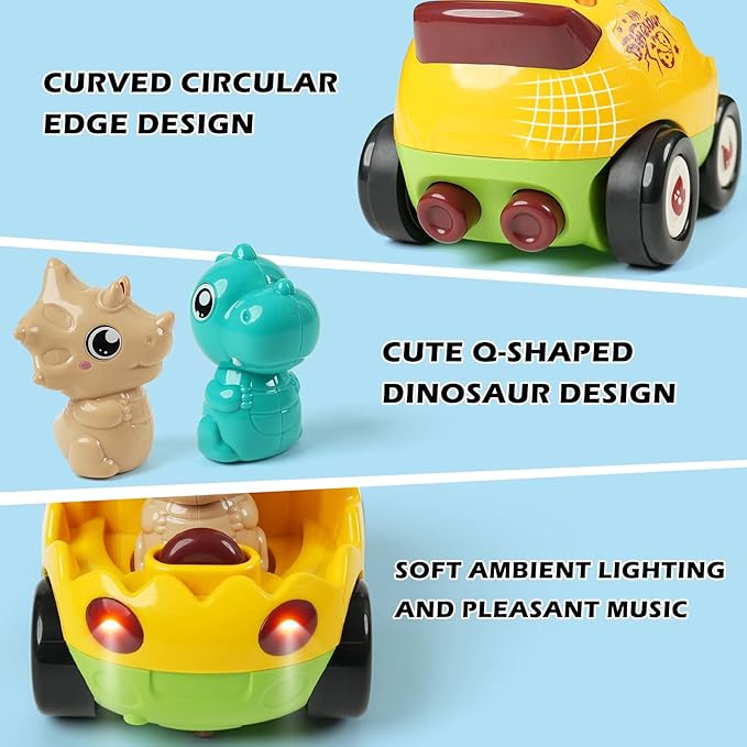 2-Pack Remote Control Dinosaur Toy Car for Kids - Birthday Gifts for Boys Toddlers Ages 18+ Months, 2 3 4 5 Year Old, Dino RC Vehicle with Lights and Music