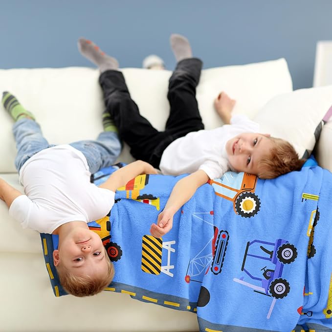 Construction Toddler Blanket 50"x40", Christmas Car Blanket for Kids, Toddler Birthday Gifts for Boys, Kids Birthday Gift, Truck Tractor Crane Excavator Forklift Gifts