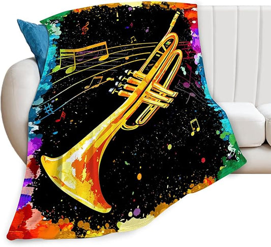 Music Trumpet Blanket Colorful Trumpet Musical Instrument Throw Blankets Gifts for Girls Boys Kids Music Lover Soft Cozy Fleece Plush for Couch Sofa Bed 60"x50"