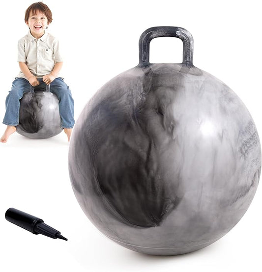 EVERICH TOY Hopper Ball for Kids 4-8, 18In Hoppity Hop Ball, Grey Clouds Sit On Bouncy Balls with Handle, Indoor Outdoor Jumping Hopping Toys for Boys & Girls Gifts with Pump