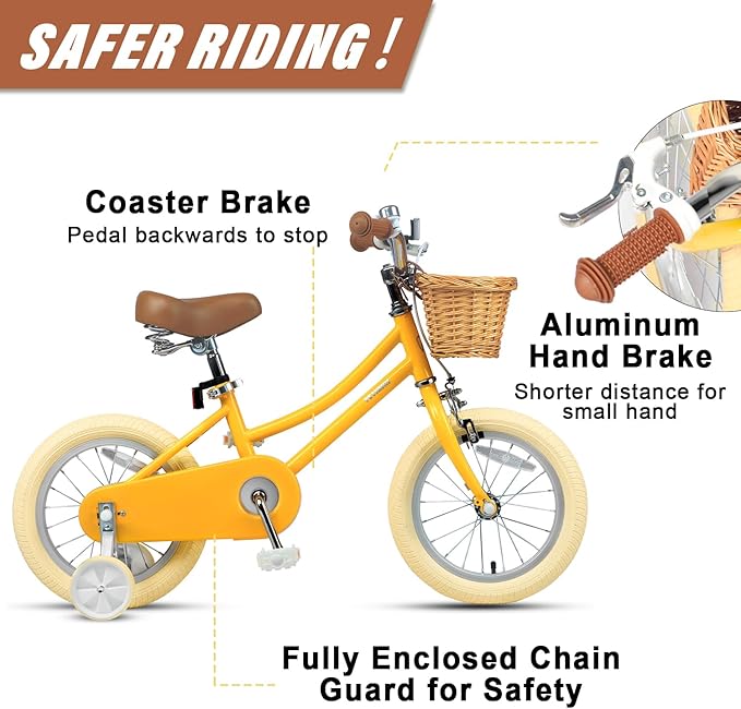 Petimini Girls Bike with Basket for 2-12 Years Old Kids, 12 14 16 18 20 Inch Bicycle with Bell Training Wheels Basket, Multiple Colors
