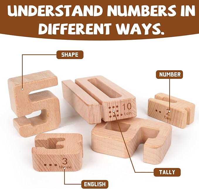 Large Wooden Number Building Blocks, Number and Counting Blocks,Balance and Stacking Blocks,32 Pcs Math Blocks,Educational Toys for Toddlers,Preschool Math Toys,Number Recognition Toys
