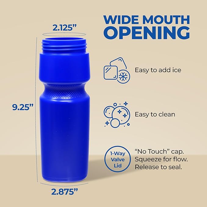 Rolling Sands USA Made 24 oz Sports Squeeze Water Bottles, 8 Pack, BPA-Free, Easy Drink One Way Flow Valve, Fits Most Bike Cages, Dishwasher Safe, Durable, Reusable and Lightweight, Red/Blue