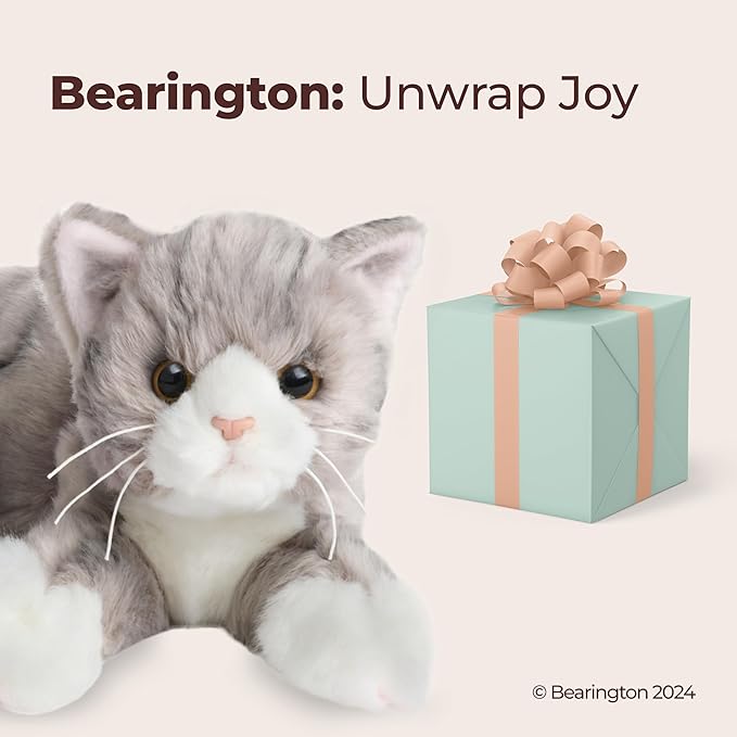 Bearington Collection Socks Plush Cat 15-in - Realistic Stuffed Cat - Grey Plush Toy