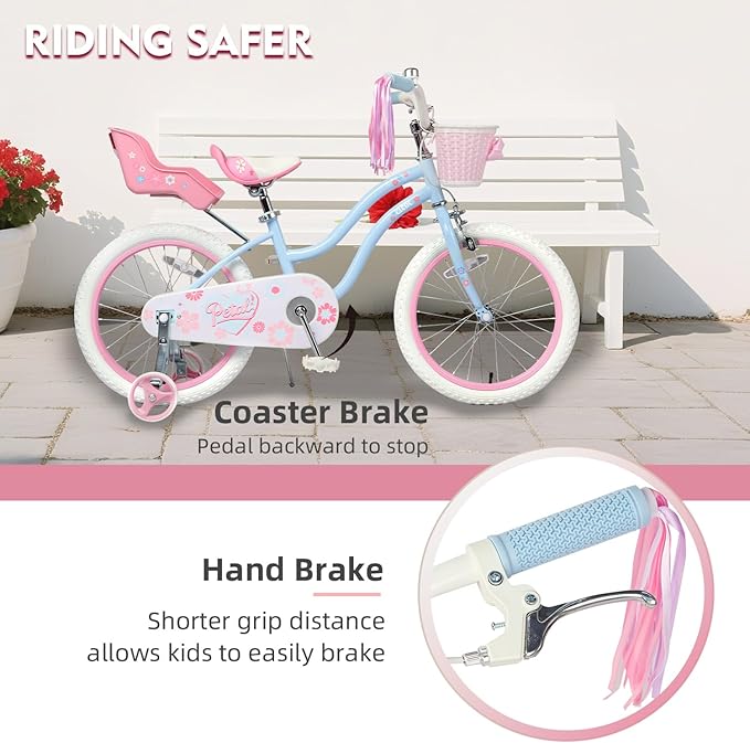 Glerc Petal Girls Bike, 12-18 Inch Kids Bike for Ages 2-9 Years Old Children, Princess Style Kids Bicycle with Training Wheels & Basket & Streamers, Multiple Colors