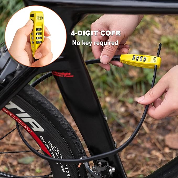 CXWXC Zip Tie Lock - 4-Digit Combo Cable Locks for Bike Motorcycle Helmet, Skateboard, Skis, Snowboard, Stroller & Cabinet - Ideal for Lightweight Security (Yellow, 70CM)