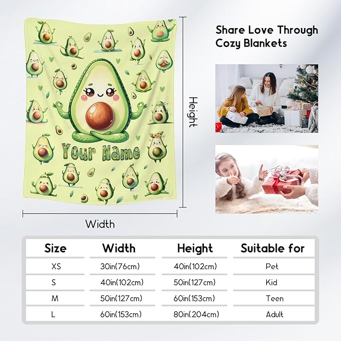 Girls Blankets Gifts, Avocado Blanket for Girls, Personalized Avocado Gifts for Kids Toddlers Daughter, Custom Fluffy Flannel Throw for Sofa Couch, 30"x40"