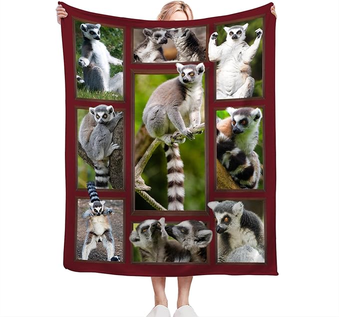Lemur Blanket Fleece Soft Warm Plush Lemur Blanket Lightweight Plush Fuzzy Cozy Wild Animal Blankets for Lover Kids Adult Suitable for Couch Sofa Bed 80"X60"